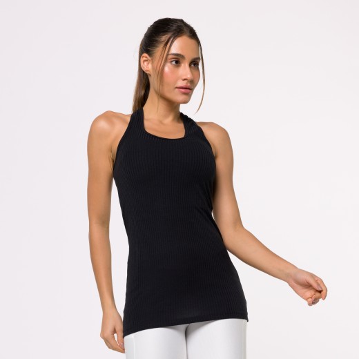 Regata Fitness Alongada Canelada Preta Flux