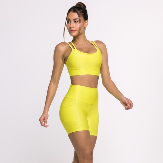 Short Fitness Canelado Com Bolsos Laterais Lima Flux
