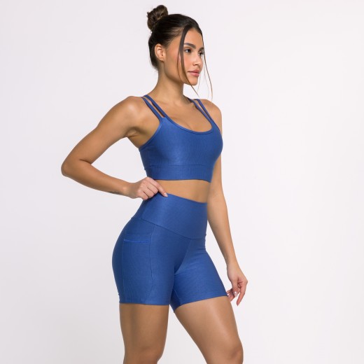 Top Fitness Canelado com Alças Duplas Azul Space Flux