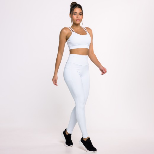 Calça Legging Basics Com Bolsos Laterais Branca