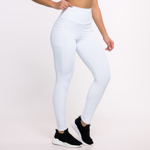 Calça Legging Basics Com Bolsos Laterais Branca