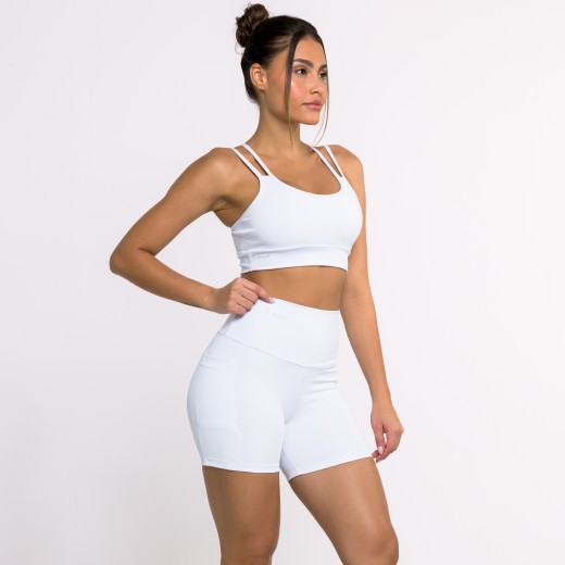 Short Fitness Basics Com Bolsos Laterais Branco