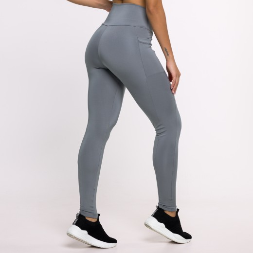 Calça Legging Basics Com Bolsos Laterais Cinza Grafite