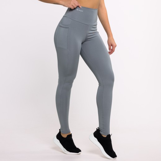 Calça Legging Basics Com Bolsos Laterais Cinza Grafite