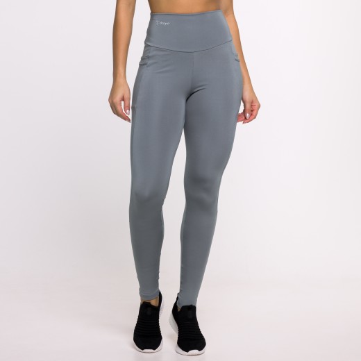 Calça Legging Basics Com Bolsos Laterais Cinza Grafite
