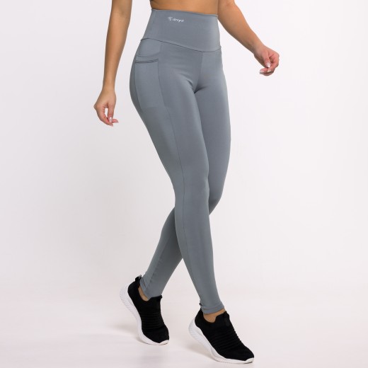 Calça Legging Basics Com Bolsos Laterais Cinza Grafite