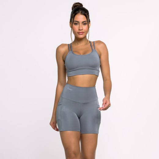 Top Fitness Basics com Alças Duplas Cinza Grafite