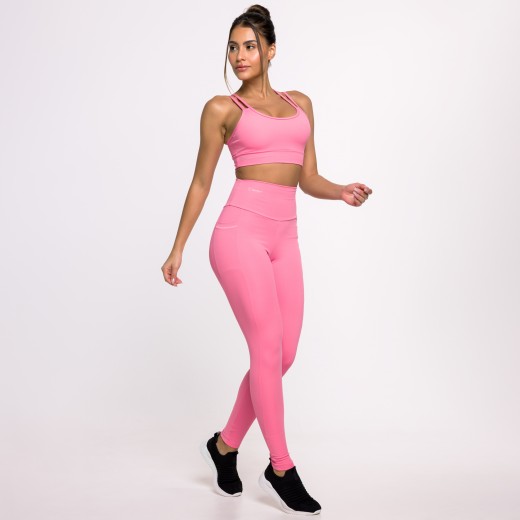 Calça Legging Basics Com Bolsos Laterais Rosa