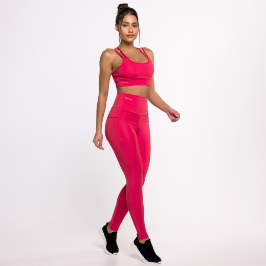 Calça Legging Basics Com Bolsos Laterais Rosa Pink