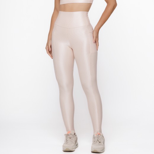 Legging Fitness Canelada Com Bolsos Laterais Nude Flux
