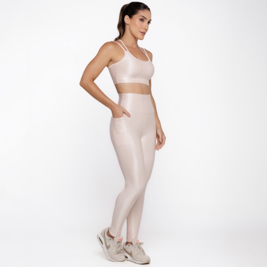 Legging Fitness Canelada Com Bolsos Laterais Nude Flux