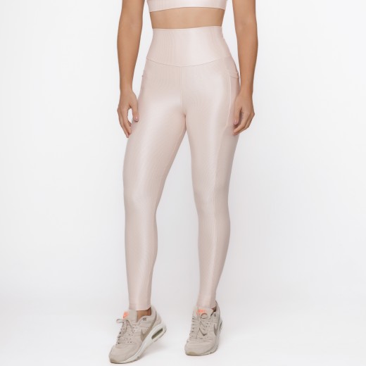 Legging Fitness Canelada Com Bolsos Laterais Nude Flux