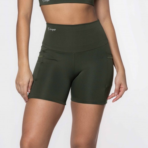 Short Fitness Basics Com Bolsos Laterais Verde Musgo
