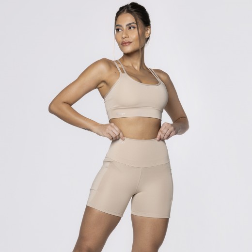 Short Fitness Basics Com Bolsos Laterais Nude