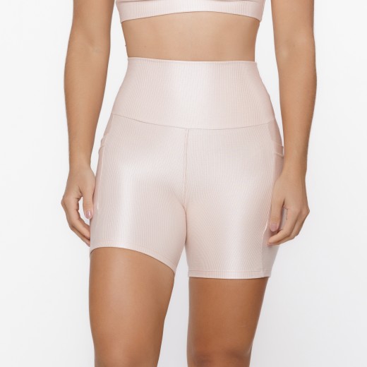 Short Fitness Canelado Com Bolsos Laterais Nude Flux