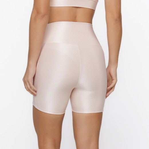 Short Fitness Canelado Com Bolsos Laterais Nude Flux