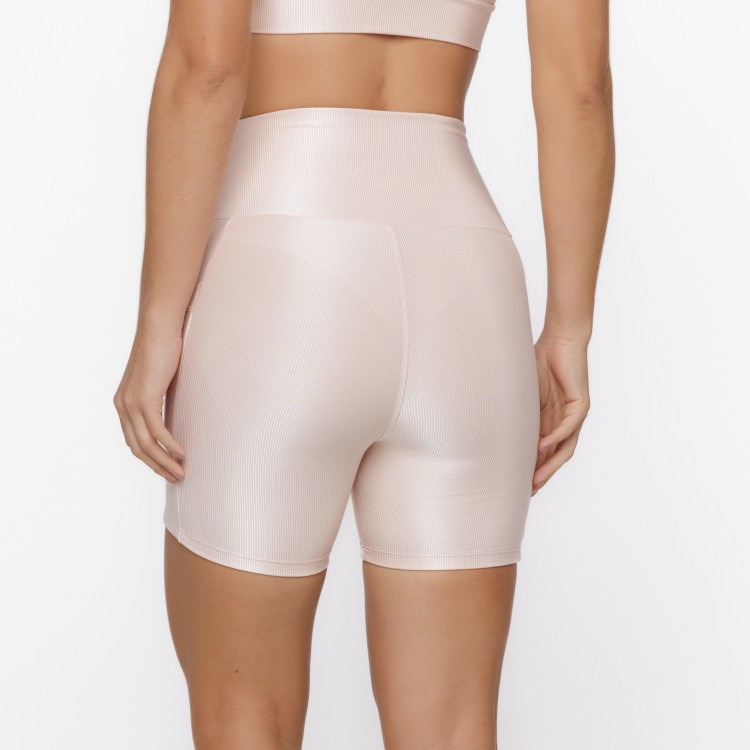 Short Fitness Canelado Com Bolsos Laterais Nude Flux