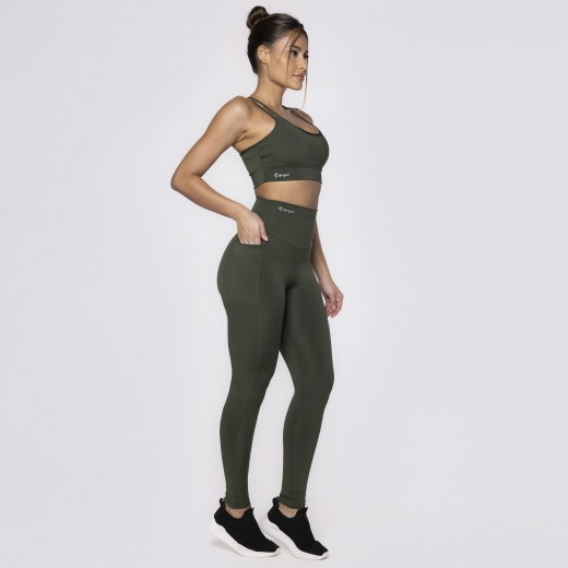 Top Fitness Basics com Alças Duplas Verde Musgo