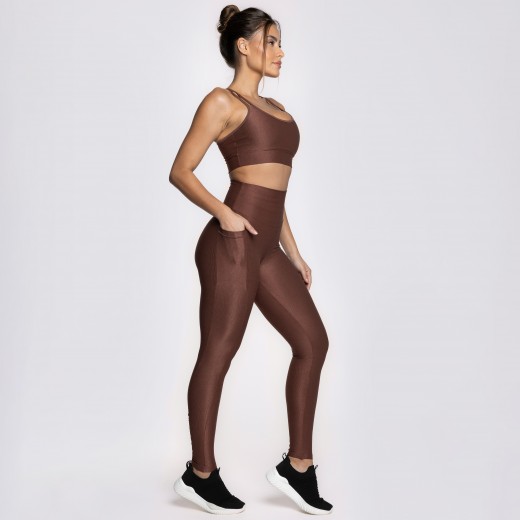 Top Fitness Canelado com Alças Duplas Marrom Café Flux