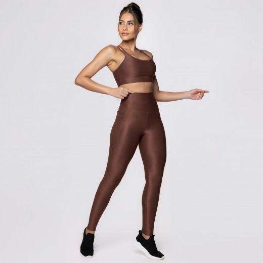 Top Fitness Canelado com Alças Duplas Marrom Café Flux