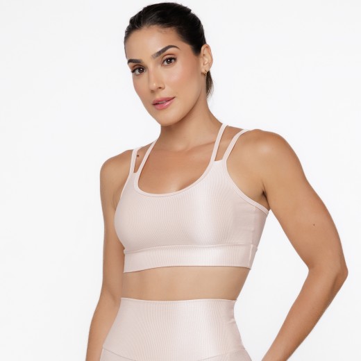 Top Fitness Canelado com Alças Duplas Nude Flux