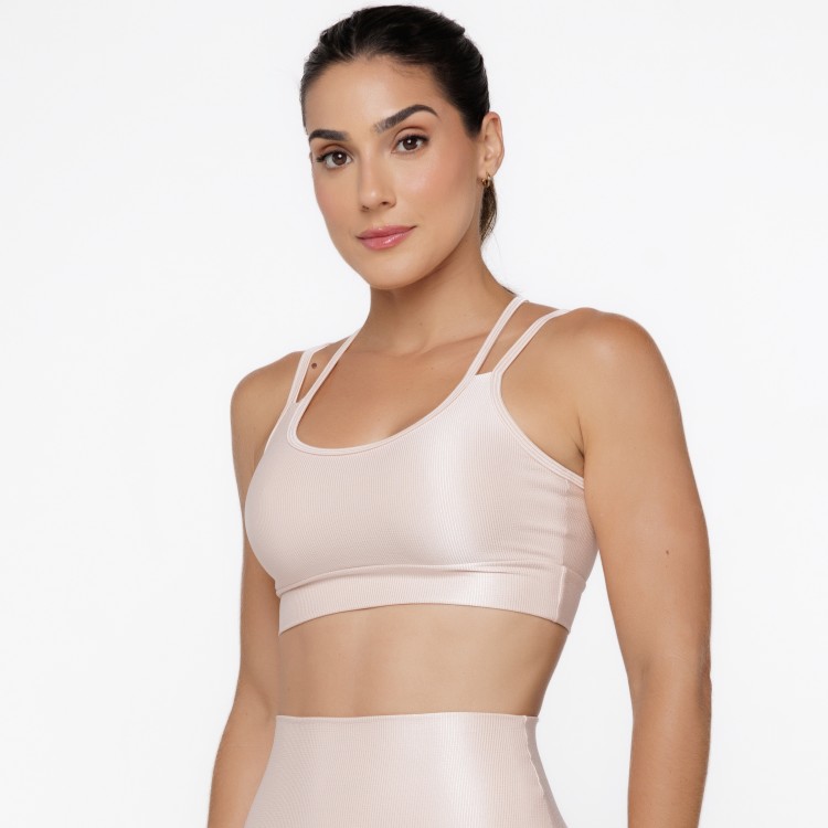 Top Fitness Canelado com Alças Duplas Nude Flux