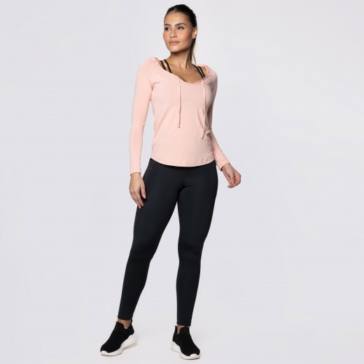 Blusa Manga Longa e Capuz Fitness Romance