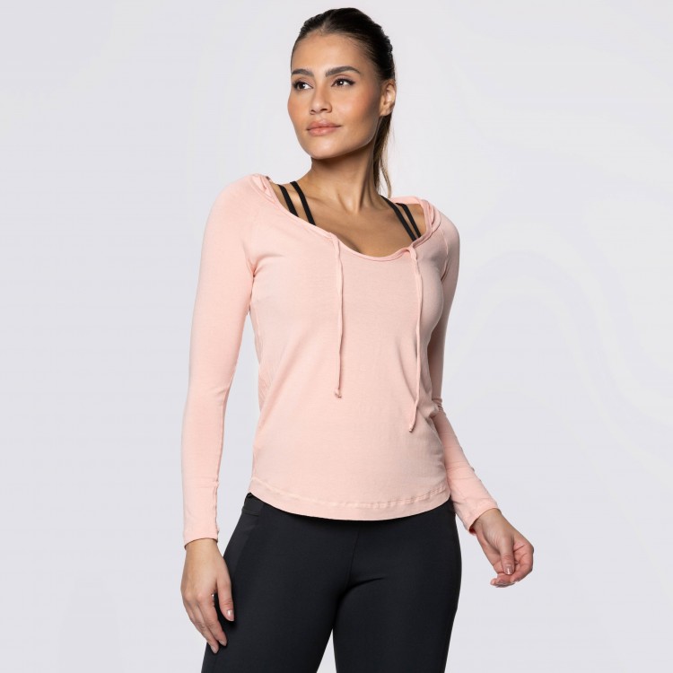 Blusa Manga Longa e Capuz Fitness Romance