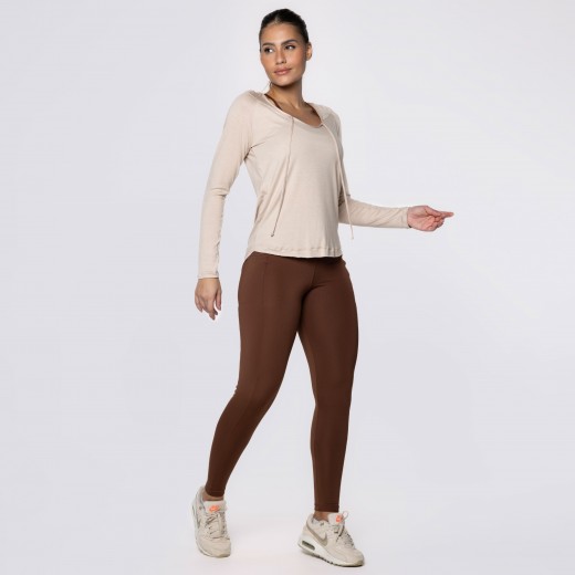 Blusa Manga Longa e Capuz Fitness Nude