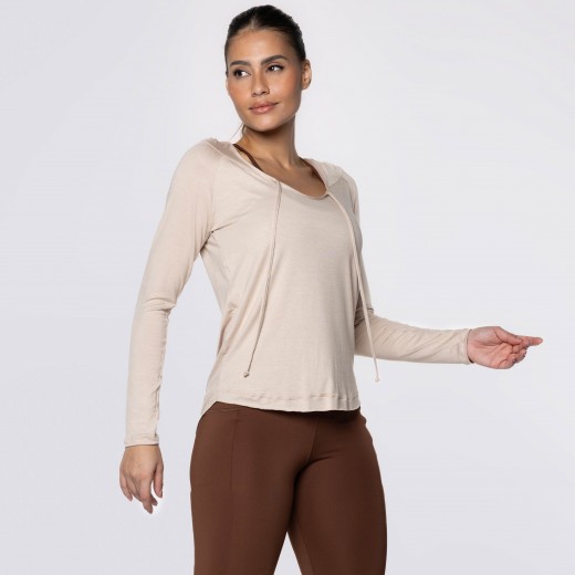 Blusa Manga Longa e Capuz Fitness Nude