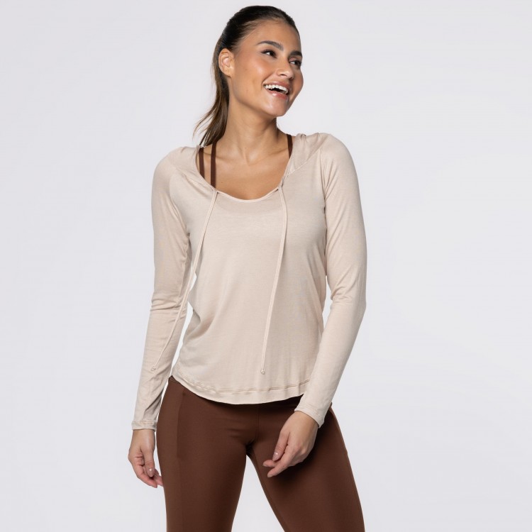 Blusa Manga Longa e Capuz Fitness Nude