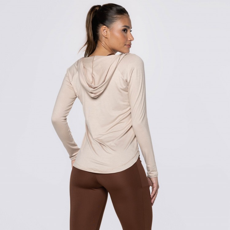 Blusa Manga Longa e Capuz Fitness Nude