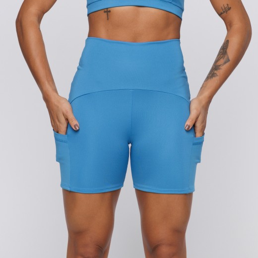 Short Fitness Com Três Bolsos Azul Turquesa