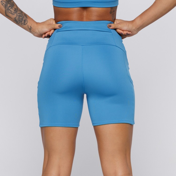 Short Fitness Com Três Bolsos Azul Turquesa
