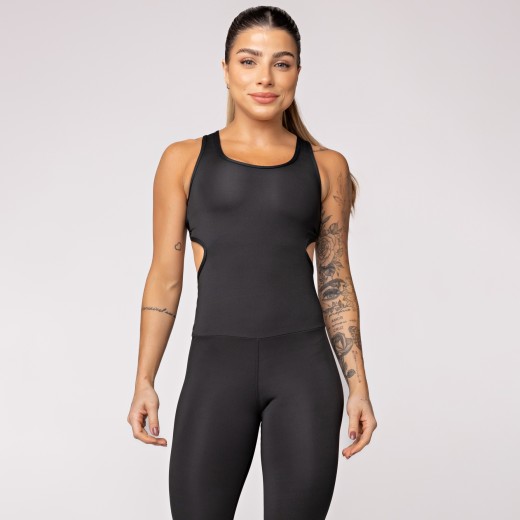 Macacão Fitness Assimétrico Preto