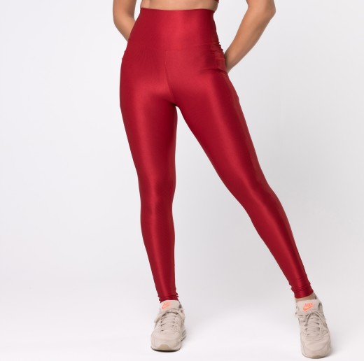 Legging Fitness Canelada Com Bolsos Laterais Vermelho Rubi