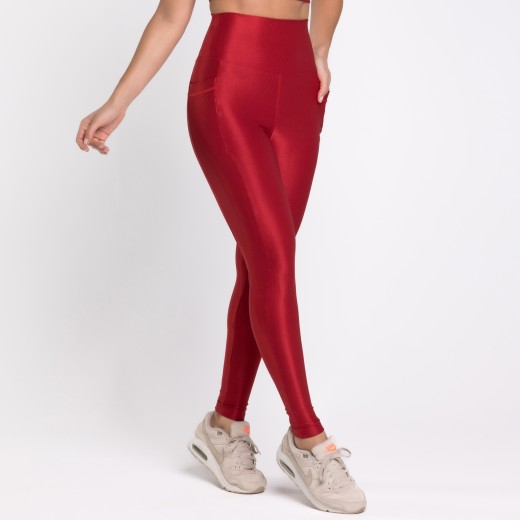 Legging Fitness Canelada Com Bolsos Laterais Vermelho Rubi