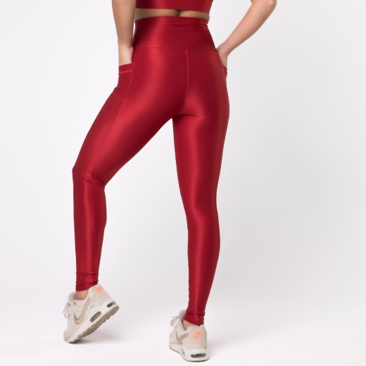 Legging Fitness Canelada Com Bolsos Laterais Vermelho Rubi