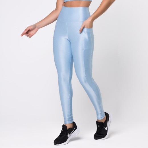 Legging Fitness Canelada Com Bolsos Laterais Azul Frozen