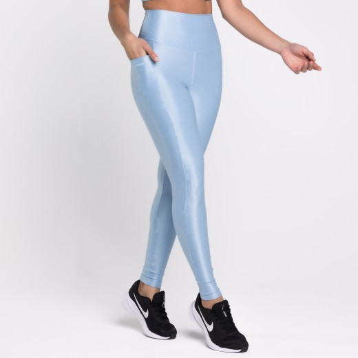 Legging Fitness Canelada Com Bolsos Laterais Azul Frozen