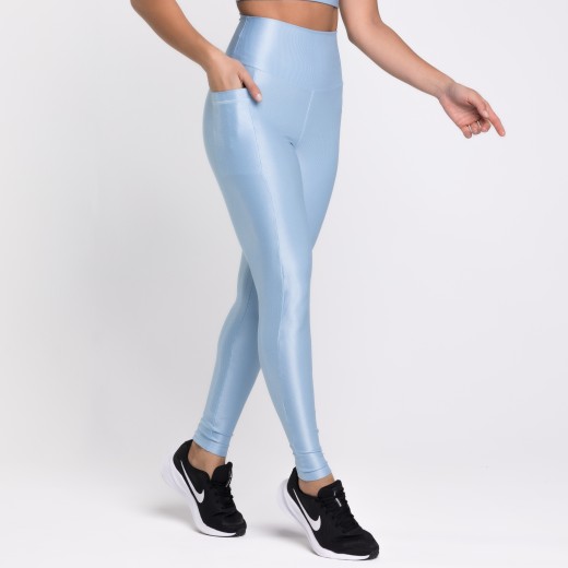 Legging Fitness Canelada Com Bolsos Laterais Azul Frozen