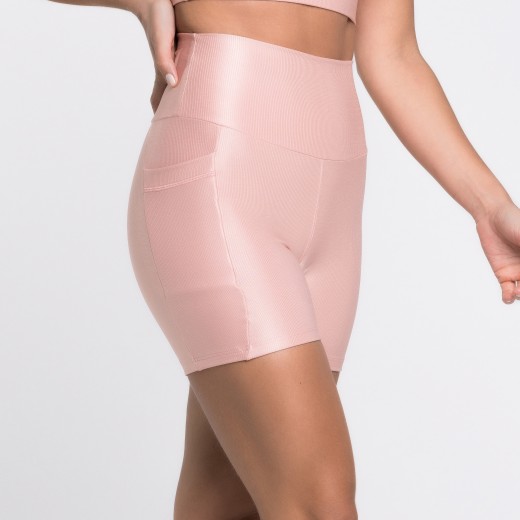 Short Fitness Canelado Com Bolsos Laterais Romance Flux