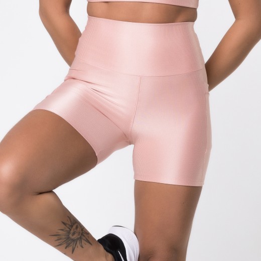 Short Fitness Canelado Com Bolsos Laterais Romance Flux