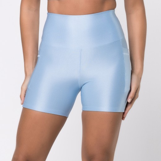 Short Fitness Canelado Com Bolsos Laterais Azul Frozen Flux