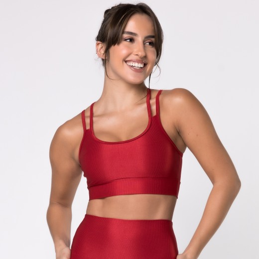 Top Fitness Canelado com Alças Duplas Vermelho Rubi Flux