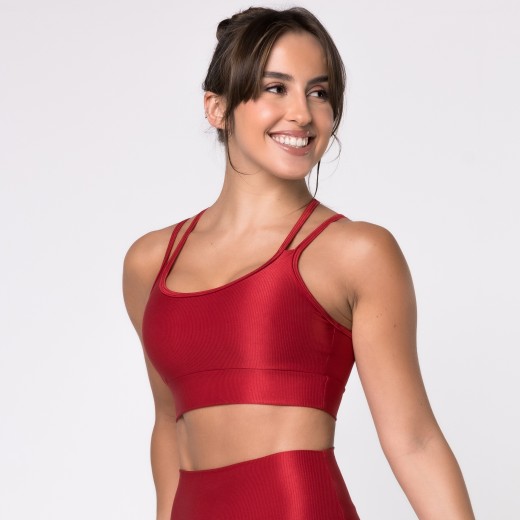 Top Fitness Canelado com Alças Duplas Vermelho Rubi Flux