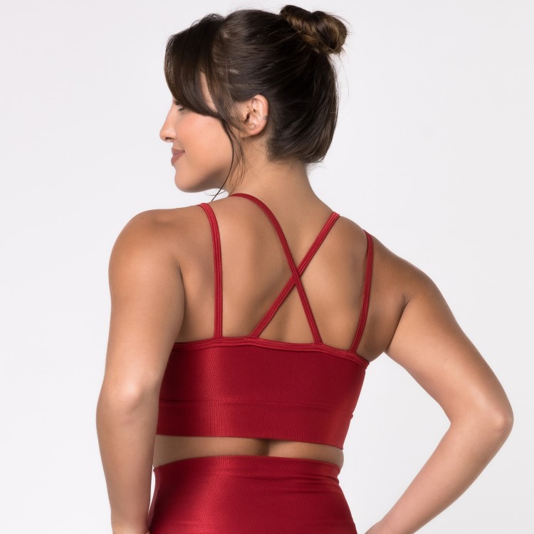 Top Fitness Canelado com Alças Duplas Vermelho Rubi Flux