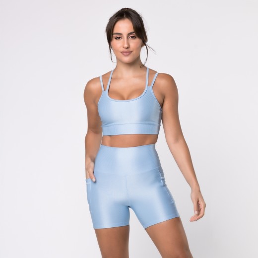 Top Fitness Canelado com Alças Duplas Azul Frozen Flux