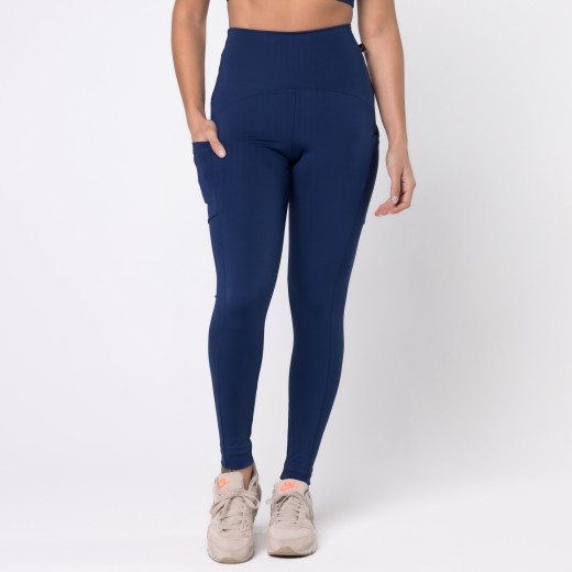 Calça Legging Com Três Bolsos Azul Marinho