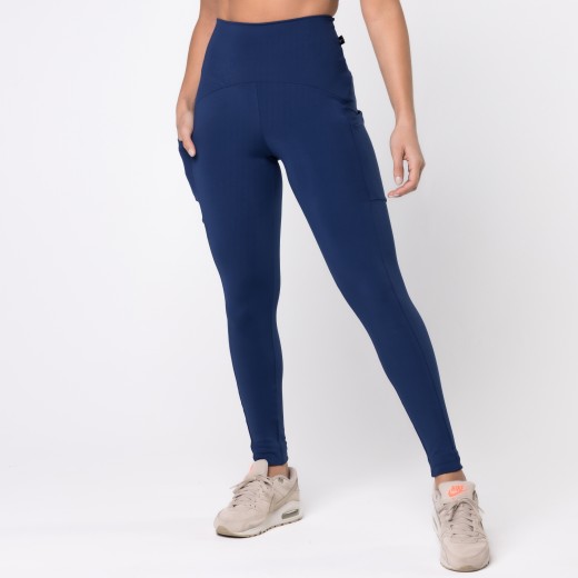 Calça Legging Com Três Bolsos Azul Marinho
